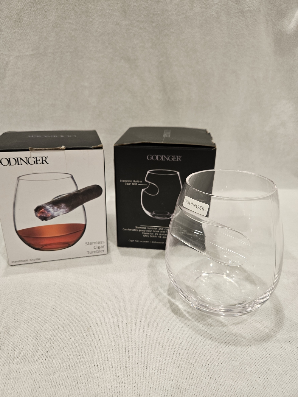 Godinger Cigar Stemless Whiskey Tumbler Beverage Wine Glass Handmade Crystal 2